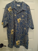 HH13 Hawaiian Tropical Bill Blass Shirt Blue Hibiscus XL 46 SOFT Polyester - $11.00