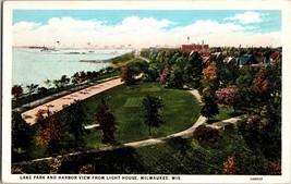 Lake Park and Harbor View from LIght House Milwaukee Wisconsin Vintage Postcard - £4.38 GBP