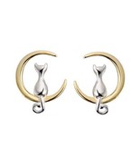 Kitty Cat Earrings Dangle Silver Gold Cat Mom Fur Baby Sterling Silver J... - $48.02 CAD