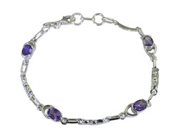 fine Amethyst 925 Solid Sterling Silver Purple Bracelet véritable... - £18.84 GBP