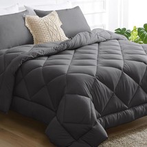 Dark Grey Queen Comforter Set Reversible Bed in a Bag Bedding Set for All Season - £39.35 GBP