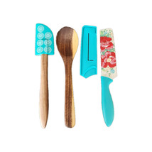 Pioneer Woman ~ 3 Piece Set ~ Wooden Spoon ~ Nylon Spatula ~ 12&quot; Knife w... - $555.28 MXN
