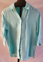 NWT Peck &amp; Peck Opal Green Linen Shirt Blouse Misses Size L 3/4 sleeves - £19.77 GBP