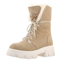 Fashion Women Winter Suede Ankle Boots Round Toes Lace Up Snow Boots Girls Warm  - £132.61 GBP