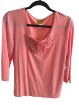 Ruby Rd Shirt Top Blouse Flower Texture Salmon Large 3/4 Sleeves Casual ... - £15.71 GBP