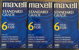 Maxell T-120 Blank VHS Tapes Lot Of 3 Standard Grade 6 Hour EP Mode Sealed - £15.64 GBP