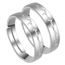 925 Sterling Silver Heartbeat Couple Rings Adjustable Promise Ring For Men Women - £71.65 GBP