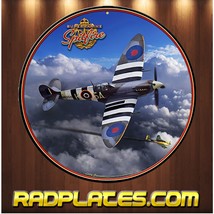Vintage Retro style Round Man Cave Garage Spitfire Airplane Aluminum Sign 12&quot; - £15.61 GBP