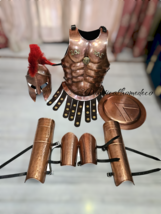 300 Spartan Muscle Armor Copper Finish Helmet, Leg, Arm Guard &amp; Sheild Prop - $525.00