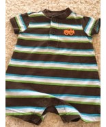 Circo Boys Brown White Blue Green Striped Short Sleeve Shorts Romper 3 M... - $5.99 CAD