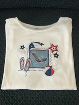 White Nautical Small T-Shirt Summer Beach Umbrella Flip Flops Theme Red Blue Sea - £9.83 GBP
