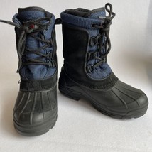 BOYS Thermolite Winter Boots Leather Upper Black Blue Sz 13 Warm Rubber - $8.54