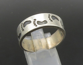 MEXICO 925 Silver  - Vintage Oxidized Footprints Band Ring Sz 10.5 - RG23035 - £32.10 GBP