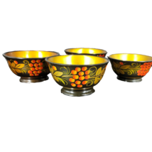 Russian Folk Art 4 Wood Lacquer Bowls Khokhloma Cranberries 4.5&quot; x 2.5&quot; Vintage  - £14.94 GBP