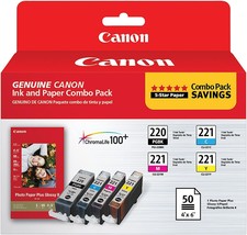 Canon Pg-220/Cl-221 With Photo Paper 50 Sheets Compatible To Mp980,, And Ip4700. - $81.99