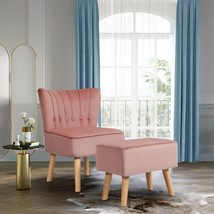 Leisure Chair and Ottoman Thick Padded Tufted Sofa Set-Pink - £129.76 GBP