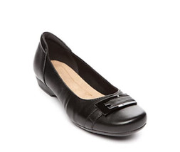 Clarks Collection Blanche West Flat Black Leather Buckle Slip On Shoe Size 7 - £21.86 GBP