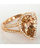 3 Carato Pera Forma Halo Pesca Morganite Diamante Fidanzamento Anello 14... - £1,345.50 GBP