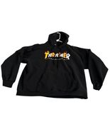 Vtg Thrasher Magazine Flames Men&#39;s Hooded Sweatshirt XL Black San Francisco - $75.99