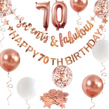 Rose Gold Seventy &amp; Fabulous Happy 70Th Birthday Banner Garland Foil Balloon 70  - $23.99