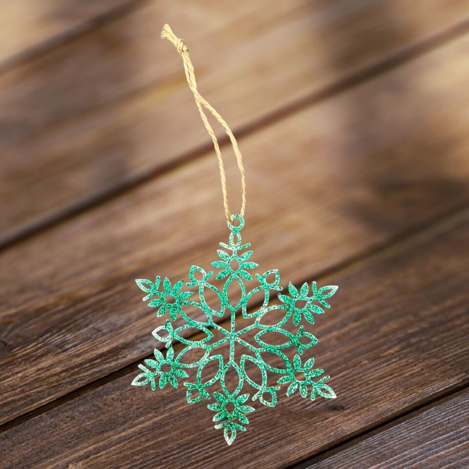 Wooden Christmas Ornament Glitter Snowflake - Holiday Home Decor 4&quot; With... - $5.45
