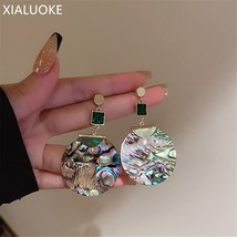 XIALUOKE Retro Long Tassel Metal Square Green Glass Large Round Shells Earrings  - £10.56 GBP