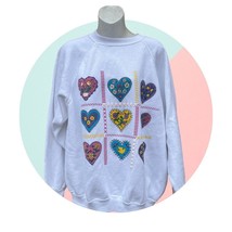 Vintage Hanes Sport Sweatshirt Womens XL White Activewear USA hearts grandmacore - £15.48 GBP