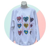 Vintage Hanes Sport Sweatshirt Womens XL White Activewear USA hearts grandmacore - £15.76 GBP