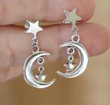 Moon Star Stainless Steel Star Stud Earrings, Free Shipping G401 - £11.80 GBP