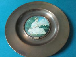 antique BRASS PLATTER PAINTED CERAMIC CENTER &quot;AGE OF INNOCENCE&quot; BY REYNO... - £137.29 GBP