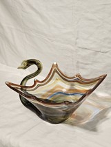 Vintage Italian Murano Style Art Glass Swan Dish Bowl Vase Blue Orange W... - $39.27