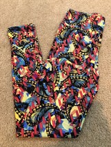 New LuLaRoe OS Leggings pink blue feather floral geometric Mardi Gras #161 - £13.12 GBP