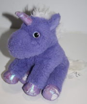Petting Zoo Unicorn 8&quot; Purple White Mane Tail Plush Iridescent Eyes Horn FLAWS - £7.66 GBP