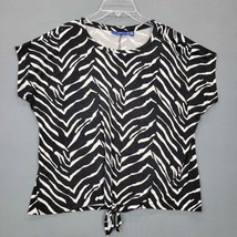 Apt. 9 Womens M Shirt Zebra Black White Stretch Short Cap Sleeves Round Neck Tie - £7.34 GBP