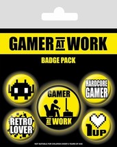 Gamer At Work Badge Pack Of 5 Safety Pin Backed Badges - £5.88 GBP