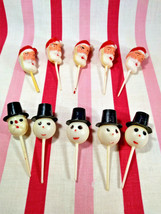 Darling Vintage 1950&#39;s Santa &amp; Snowmen 10pc Christmas Cupcake &amp; Dessert Picks - £12.55 GBP