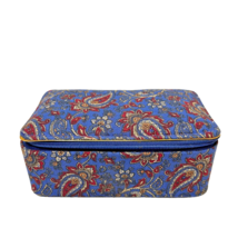 Vintage Blue Paisly Fabric Covered Zip Around Jewelry Box 6 x 3.5 x 2.25&quot; - £9.13 GBP