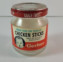 Vintage GERBER 1960s/70s Chicken Sticks Toddler Baby Food Jar w/ Lid Red Label - £17.34 GBP