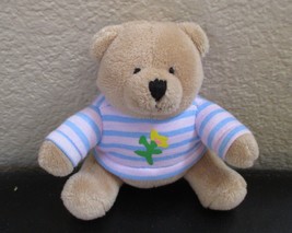 Hallmark 3&quot; Sitting Teddy Bear Striped Shirt With Yellow Flower - £4.74 GBP