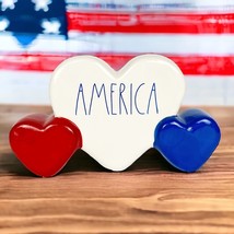 Rae Dunn “AMERICA” 4th of July Heart Patriotic USA Decor Ceramic NEW Red White - £15.95 GBP