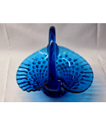 Vintage Pre-1970 FENTON Cobalt Blue Glass Basket Crimped Ruffle Edge Hob... - $28.68 CAD