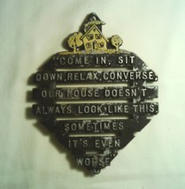 Vintage Metal Trivet / Wall Hanging - Footed -&quot; Come In, Sit Down,  Relax...&quot;  - £8.97 GBP