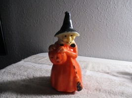 8&quot; Large Vintage Gurley Novelty Halloween Witch Holding Pumpkin And Broom Candle - £31.57 GBP