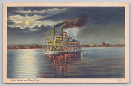 Vintage Postcard 1942 Night Ohio River Paddle Steamer Steam Boat Louisville KY - £11.32 GBP