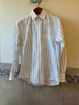 Giorgio Armani White Gray Striped Cotton Sport Shirt SZ 14.5  - £45.66 GBP