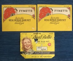 Lot Vintage Fynette &amp; Duro Belle Invisible MCM Hair Net w/ Package 50&#39;s 686A - £11.35 GBP
