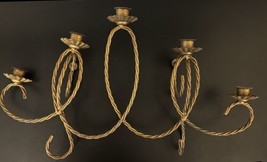Vintage Gold Wall Sconce 5 Candle Holder Twisted Rope - $50.31