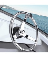Stainless Steel Boat Steering Wheel 3 Spoke 13-1/2&quot; Dia, With 5/8&quot; -18 N... - £106.69 GBP