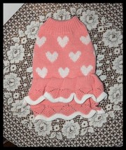 NEW Pink White Hearts Double Ruffle Crochet Dog Pet Sweater XS/S - $14.95