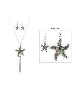 Abalone Starfish Necklace With Tassel &amp; Earrings Set 27&quot;  Beach Sealife ... - $18.81